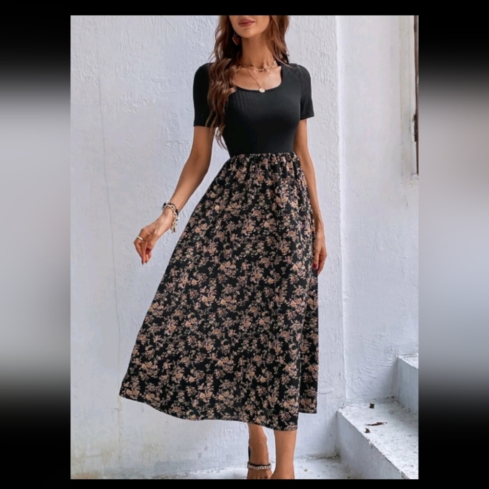 Floral print scoop neck dress